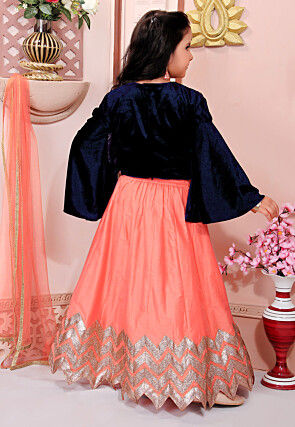 Embroidered Cotton Silk Lehenga in Peach