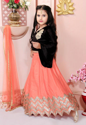 Embroidered Cotton Silk Lehenga in Peach