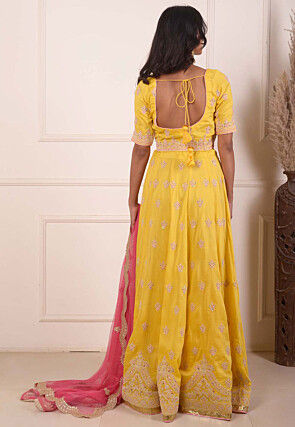 Embroidered Cotton Silk Lehenga in Yellow