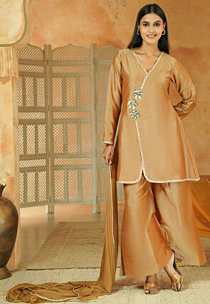 Embroidered Cotton Silk Pakistani Suit in Beige