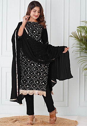 Embroidered Cotton Silk Pakistani Suit in Black