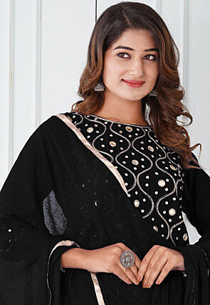 Embroidered Cotton Silk Pakistani Suit in Black