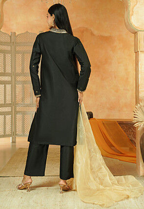 Embroidered Cotton Silk Pakistani Suit in Black