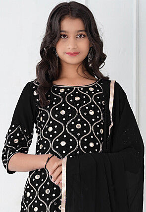 Embroidered Cotton Silk Pakistani Suit in Black