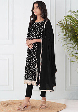Embroidered Cotton Silk Pakistani Suit in Black
