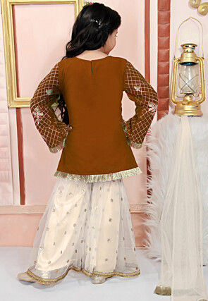 Embroidered Cotton Silk Pakistani Suit in Brown