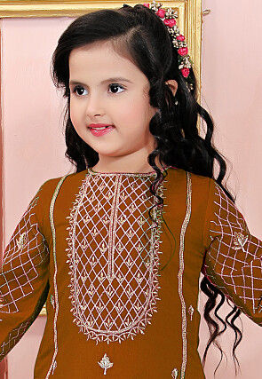 Embroidered Cotton Silk Pakistani Suit in Brown