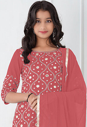 Embroidered Cotton Silk Pakistani Suit in Dark Peach