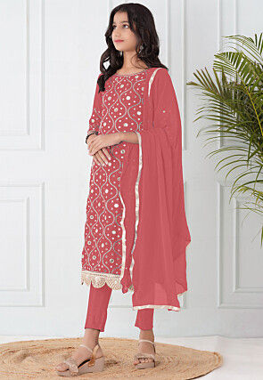 Embroidered Cotton Silk Pakistani Suit in Dark Peach