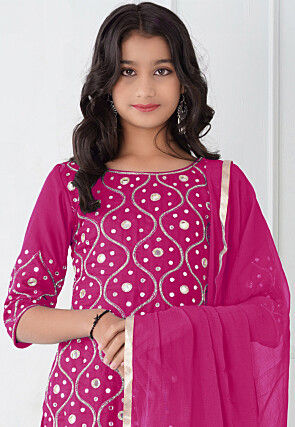 Embroidered Cotton Silk Pakistani Suit in Fuchsia