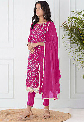 Embroidered Cotton Silk Pakistani Suit in Fuchsia