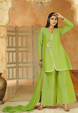 Embroidered Cotton Silk Pakistani Suit in Light Green