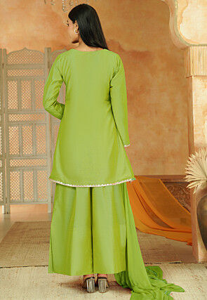 Embroidered Cotton Silk Pakistani Suit in Light Green