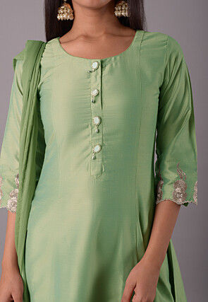 Embroidered Cotton Silk Pakistani Suit in Light Green