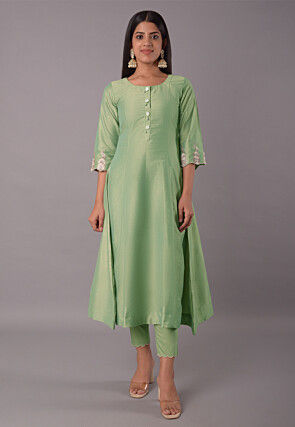 Embroidered Cotton Silk Pakistani Suit in Light Green