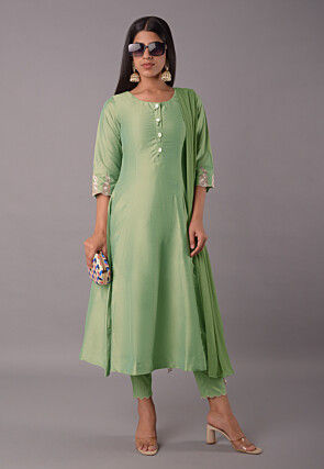 Embroidered Cotton Silk Pakistani Suit in Light Green