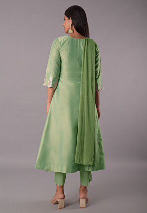 Embroidered Cotton Silk Pakistani Suit in Light Green