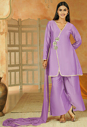 Embroidered Cotton Silk Pakistani Suit in Light Purple