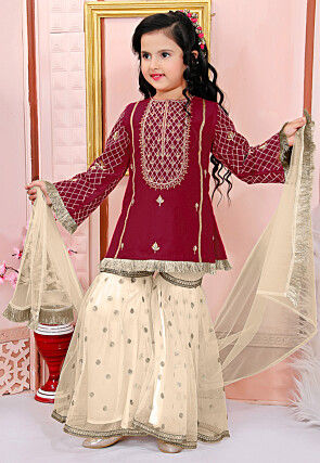 Embroidered Cotton Silk Pakistani Suit in Maroon