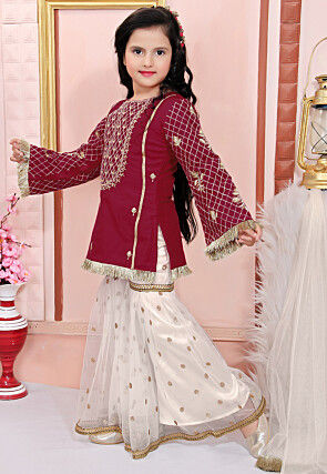 Embroidered Cotton Silk Pakistani Suit in Maroon