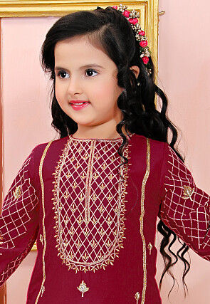 Embroidered Cotton Silk Pakistani Suit in Maroon