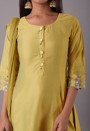 Embroidered Cotton Silk Pakistani Suit in Mustard