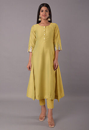 Embroidered Cotton Silk Pakistani Suit in Mustard