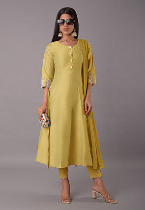 Embroidered Cotton Silk Pakistani Suit in Mustard