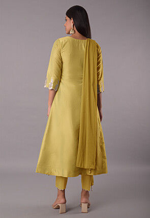 Embroidered Cotton Silk Pakistani Suit in Mustard
