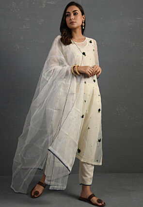 Embroidered Cotton Silk Pakistani Suit in Off WHITE