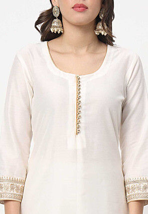 Embroidered Cotton Silk Pakistani Suit in Off White