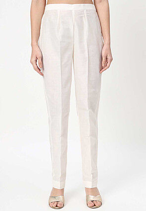 Embroidered Cotton Silk Pakistani Suit in Off White