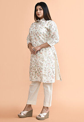 Embroidered Cotton Silk Pakistani Suit in Off White