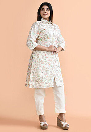 Embroidered Cotton Silk Pakistani Suit in Off White