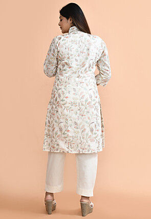 Embroidered Cotton Silk Pakistani Suit in Off White