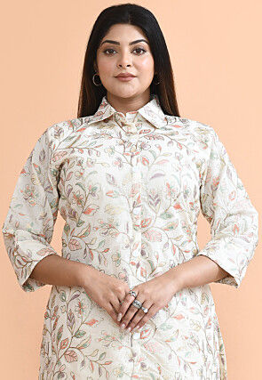 Embroidered Cotton Silk Pakistani Suit in Off White