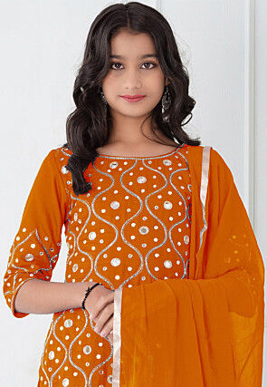Embroidered Cotton Silk Pakistani Suit in Orange