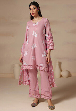 Embroidered Cotton Silk Pakistani Suit in Peach