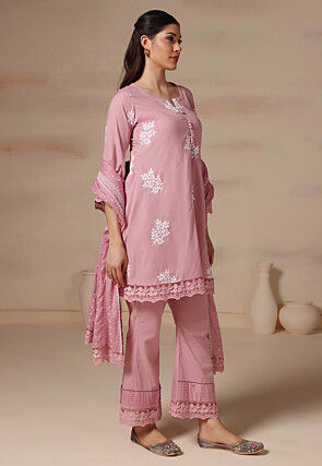 Embroidered Cotton Silk Pakistani Suit in Peach