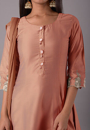 Embroidered Cotton Silk Pakistani Suit in Peach