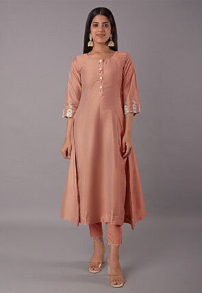 Embroidered Cotton Silk Pakistani Suit in Peach