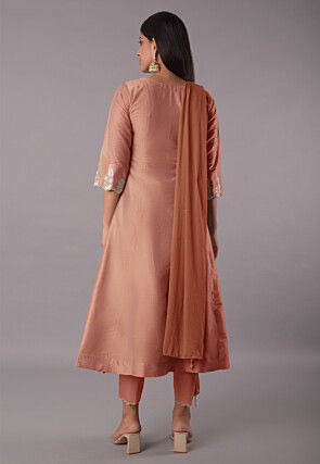Embroidered Cotton Silk Pakistani Suit in Peach