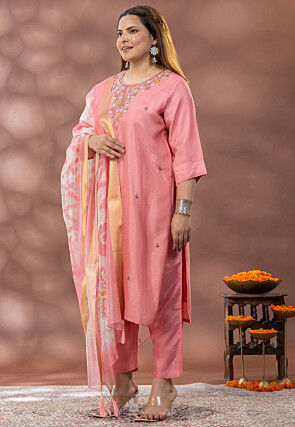 Embroidered Cotton Silk Pakistani Suit in Pink