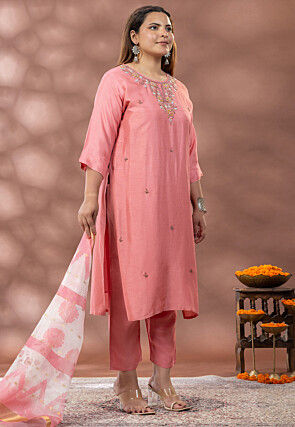 Embroidered Cotton Silk Pakistani Suit in Pink