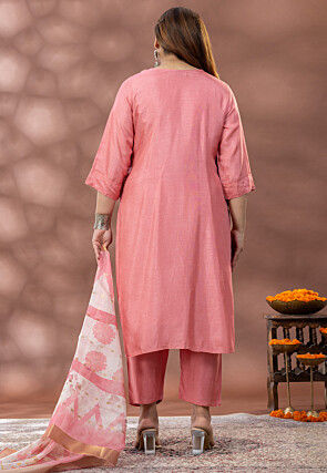 Embroidered Cotton Silk Pakistani Suit in Pink