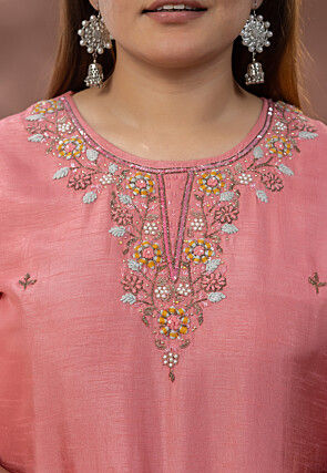 Embroidered Cotton Silk Pakistani Suit in Pink