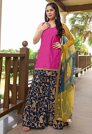 Embroidered Cotton Silk Pakistani Suit in Pink