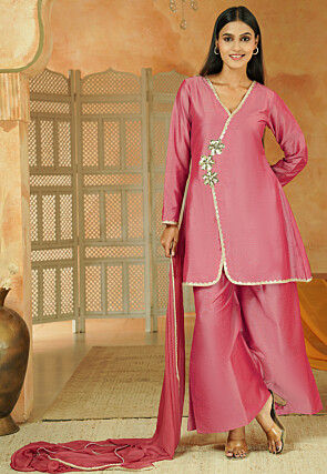 Embroidered Cotton Silk Pakistani Suit in Pink