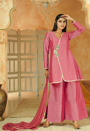 Embroidered Cotton Silk Pakistani Suit in Pink