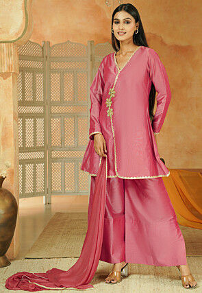 Embroidered Cotton Silk Pakistani Suit in Pink